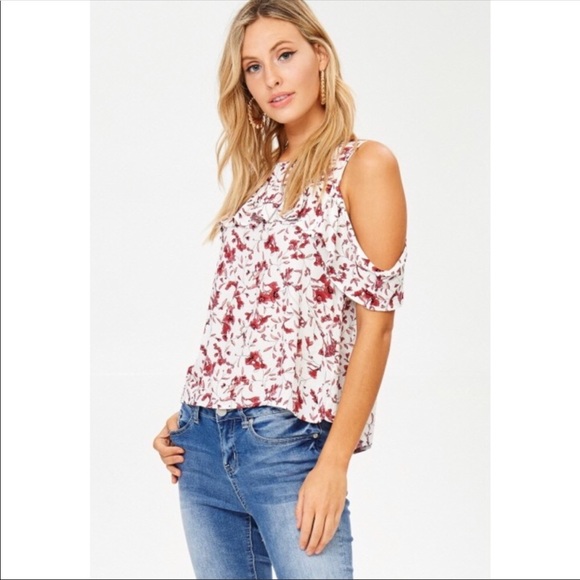 Floral Open Shoulder Ruffle Top - Picture 3 of 6